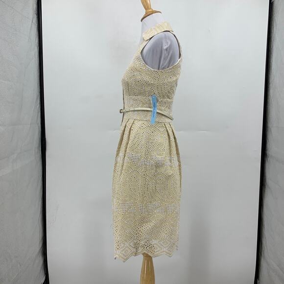 Antonio Melani Dress Womens 2 Multi Halle Eyelet Button Up Collared Belted Lined - Picture 4 of 13